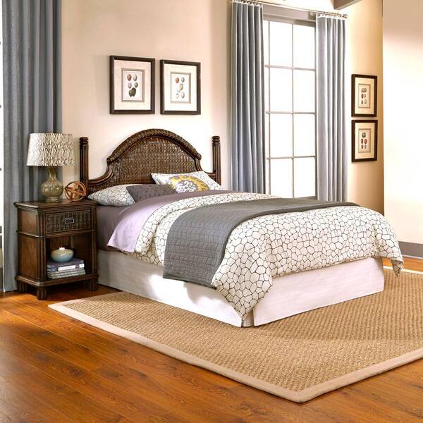 Home Styles Castaway Queen/Full Headboard and 2-Piece Nightstand Set in Dark Mahogany