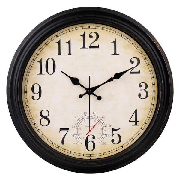 Phewnyzo 16 in. Bronze Outdoor Clock with Thermometer