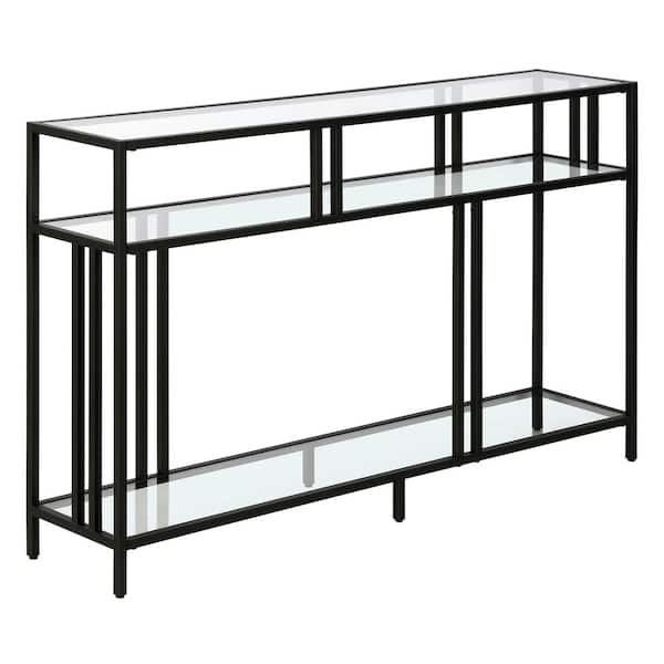 Meyer&Cross Cortland 48 in. Blackened Bronze Rectangle Glass Console Table with Glass Shelves