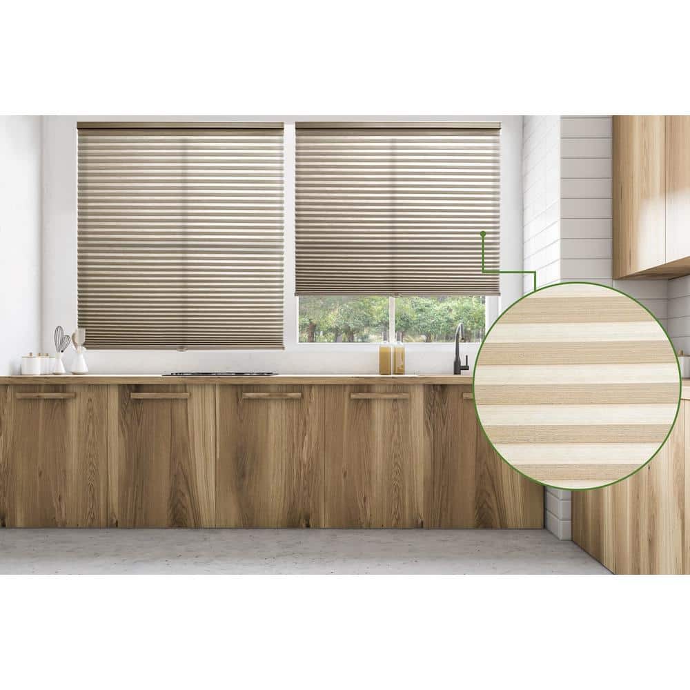 BlindsAvenue Designer Print 9/16 in. Single Cell, Beige Cordless Light ...