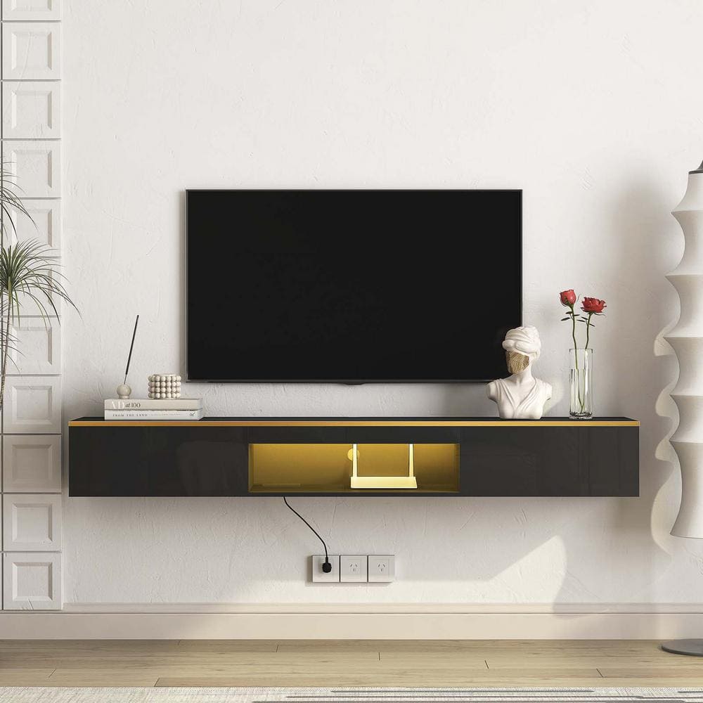 69.3 in. W x 11.8 in. D Black Floating TV Stand TV Console Decorative Wall 