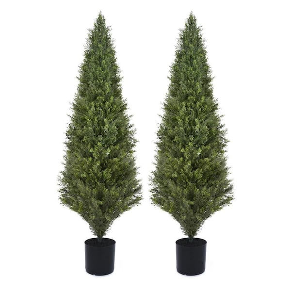 Unbranded 2-Piece 5 ft. Artificial Cedar Tree Boxwood UV Resistant Potted Plant Faux Topiary Tree for Indoor Outdoor Decoration