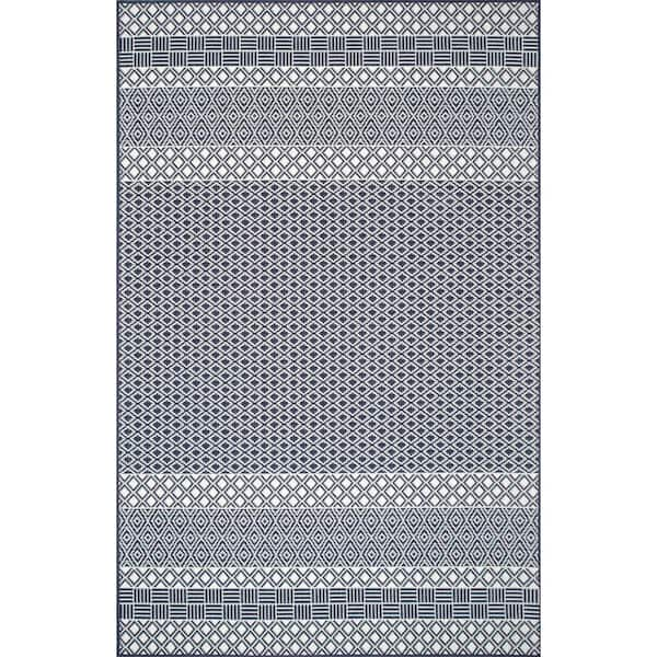 nuLOOM Adelpha Coastal Striped Lattice Blue 7 ft. x 9 ft. Indoor/Outdoor Patio Area Rug