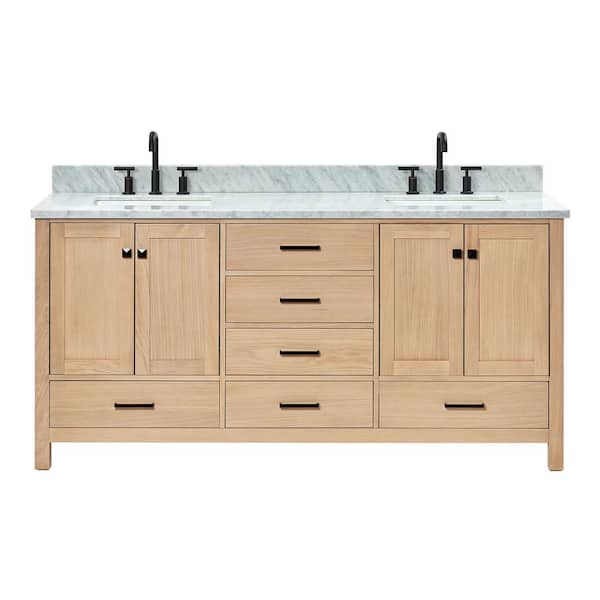 Cambridge 72 in. W x 22 in. D x 35 in. H Double Freestanding Bath Vanity in Oak with Italian Carrara Marble Top