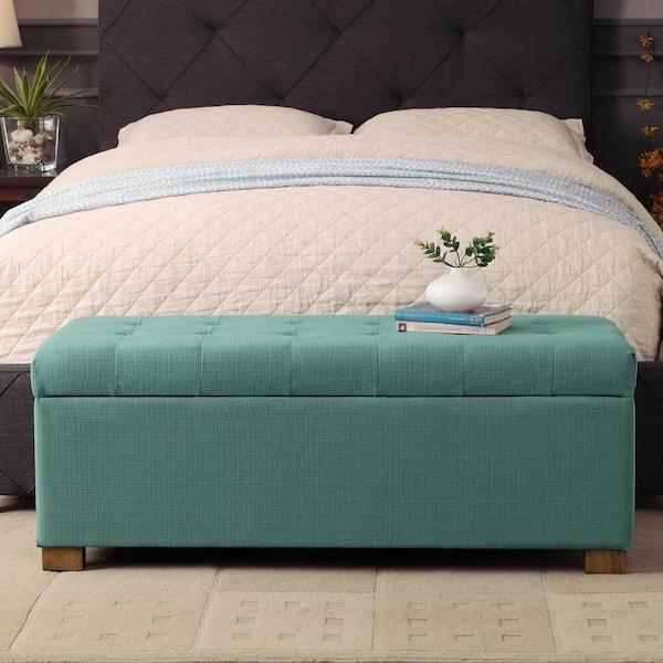 Homepop Large Tufted Teal Bench 46 in. Bedroom Bench Without Back with Storage