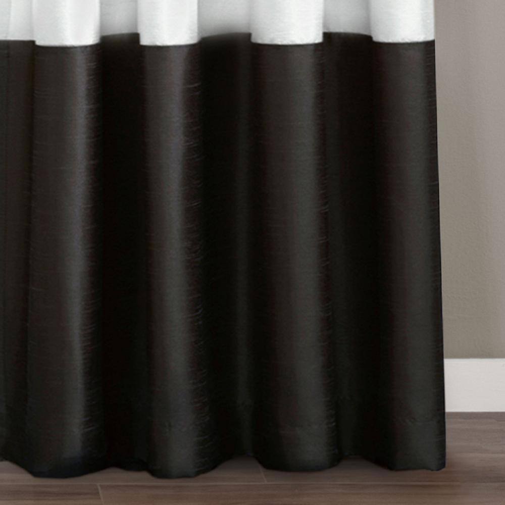 White and Black Faux Silk Light-Filtering Grommet Curtains, 54" x 95"