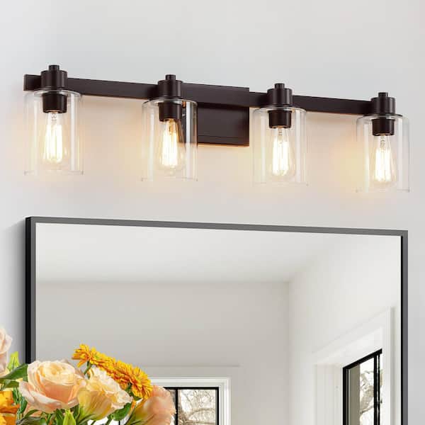 32 in. 4 Light Oil Rubbed Bronze Vanity Light with Clear Glass Shades