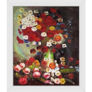 Vase with Poppies & Chrysanthemum by Vincent Van Gogh Gallery White Framed Nature Oil Painting Art Print 24 in. x 28 in.