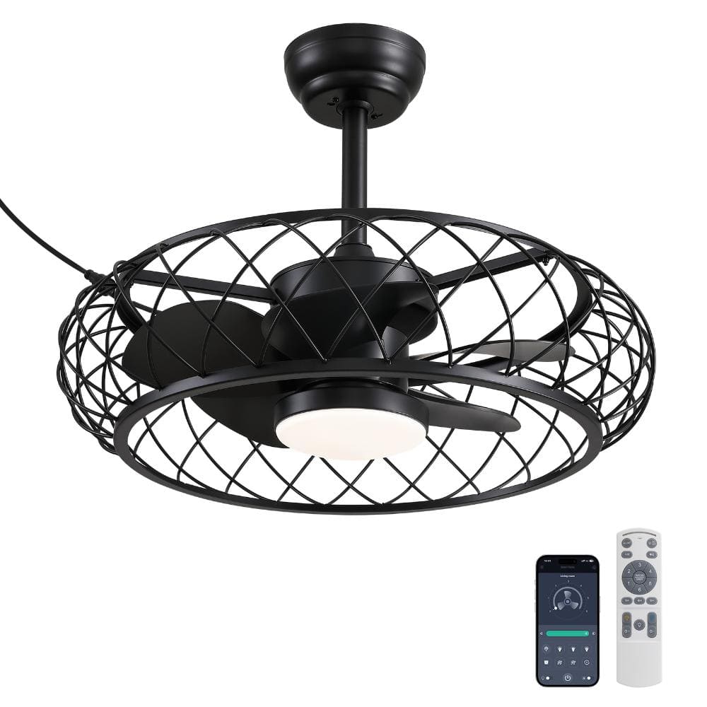 24 in. Smart Outdoor Waterproof Black Caged Plug-in Chandelier Ceiling Fan with Dimmable LED for Patio price history on PriceWatchPro
