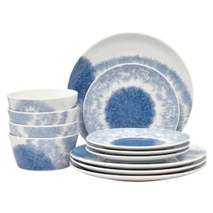 Aozora Blue/White Porcelain 12-Piece Dinnerware Set (Service for 4)