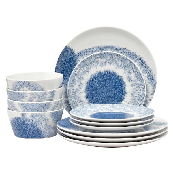 Aozora Blue/White Porcelain 12-Piece Dinnerware Set (Service for 4)