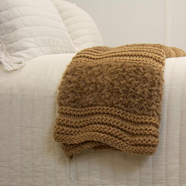 DONNA SHARP Plush Knit Camel Polyester Throw Blanket
