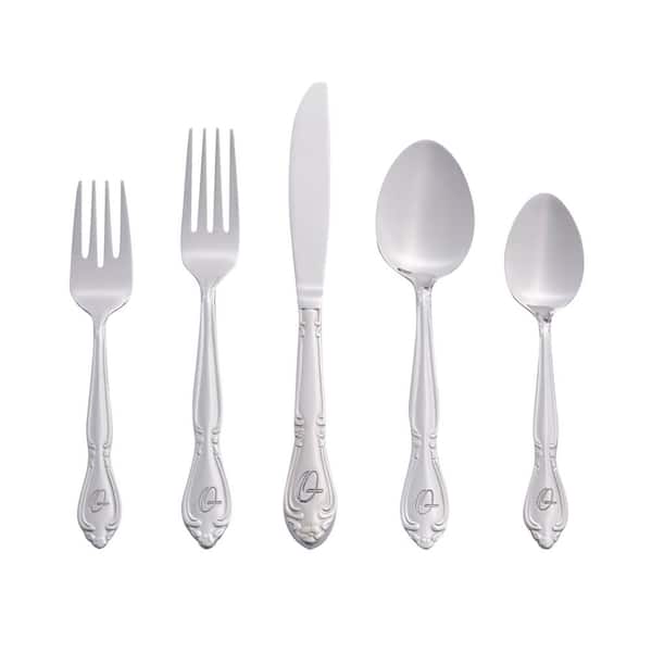 RiverRidge Home Rose Monogrammed Letter Q 46-Piece Silver Stainless Steel Flatware Set (Service for 8)