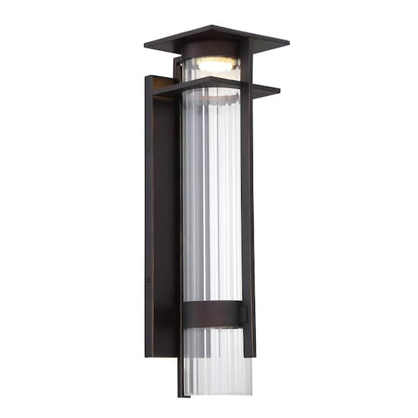 Minka Lavery Kittner 1-Light Oil Rubbed Bronze LED Outdoor Lantern Light Sconce with Clear Ribbed Glass