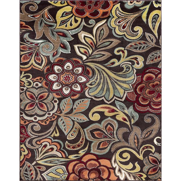 Tayse Rugs Deco Abstract Brown 8 ft. x 10 ft. Indoor Area Rug