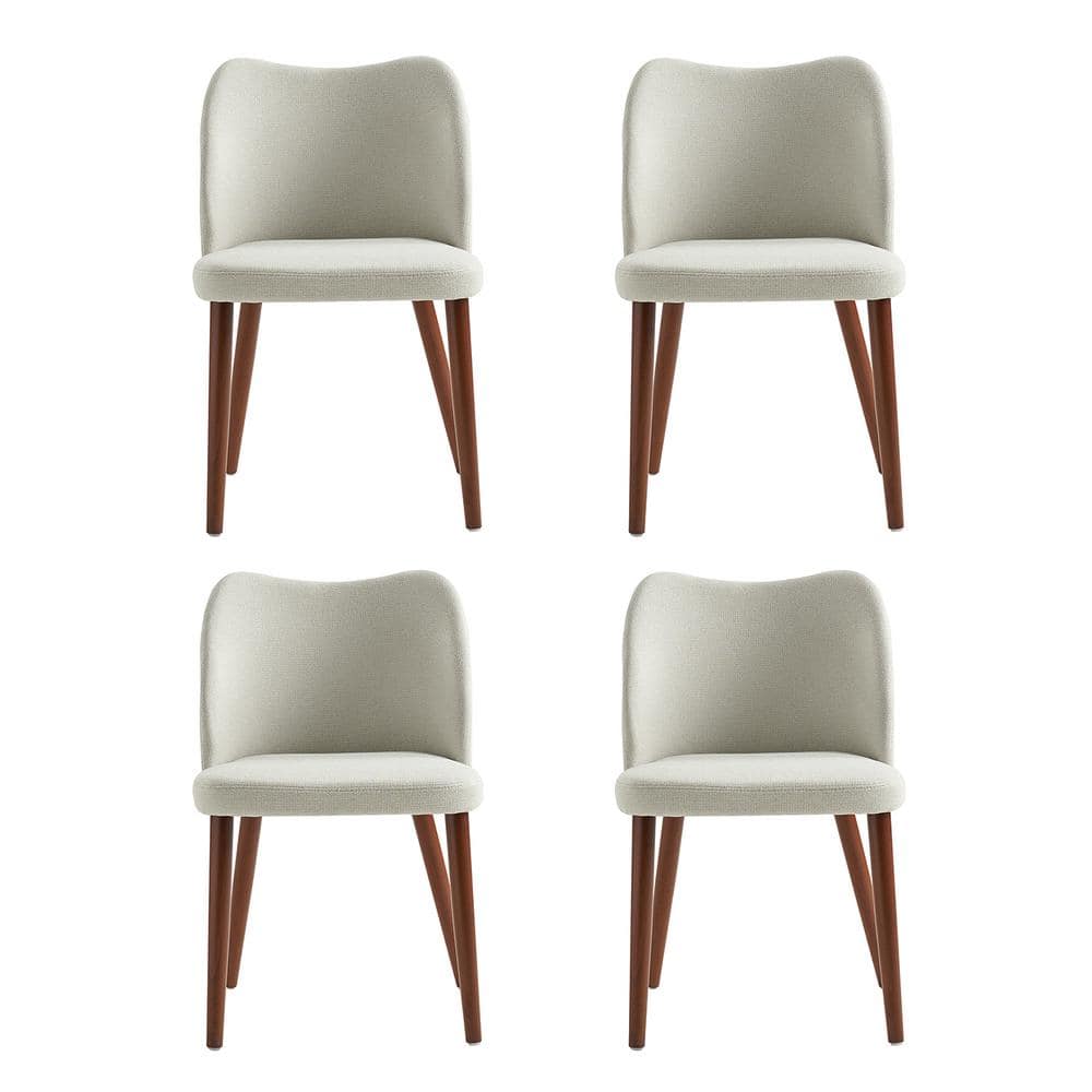 Gray Upholstered Low Back Side Chair with Solid Wood Legs (Set of 4)