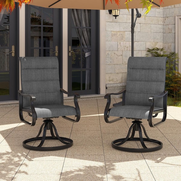 Derrald 2-Piece Patio Swivel Dining Chairs, High Back Outdoor Chairs with Padded Textilene, Metal Frame, Dark Gray