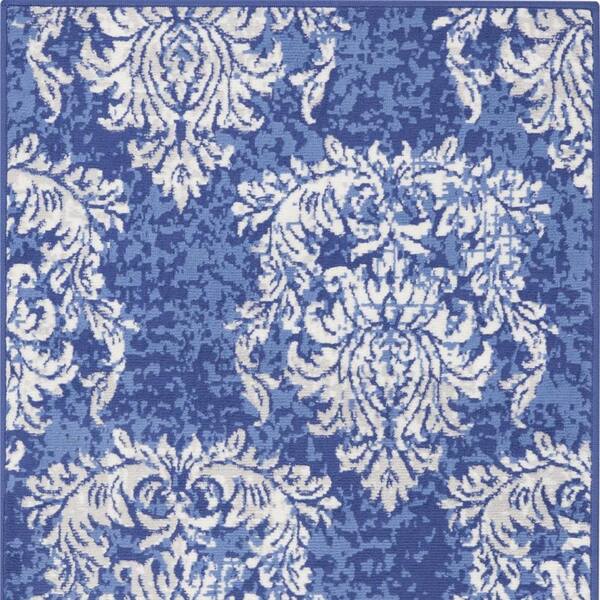 3 ft. x 5 ft. Navy Blue and Ivory Damask Distressed Area Rug