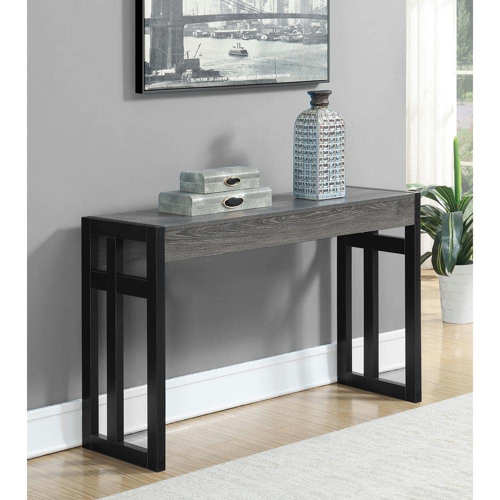 Weathered Gray & Black Solid Wood Console Table with Storage