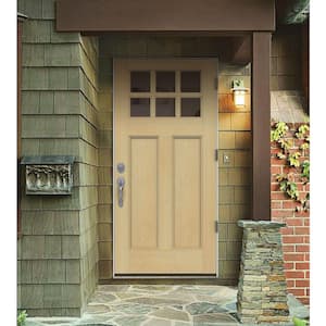 36 in. x 80 in. 6 Lite Craftsman Unfinished Wood Prehung Left-Hand Outswing Front Door w/Primed Rot Resistant Jamb