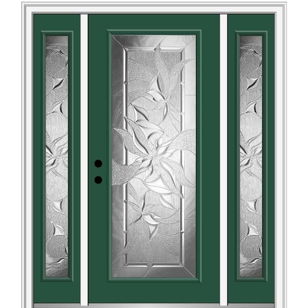 MMI Door 64.5 in. x 81.75 in. Impressions Right-Hand Full-Lite Decorative Painted Fiberglass Prehung Front Door with Sidelites