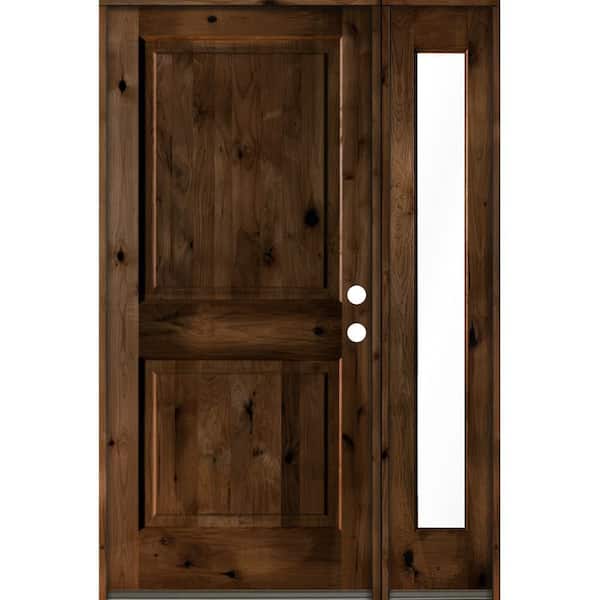 Krosswood Doors 50 in. x 80 in. knotty alder Left-Hand/Inswing Clear Glass Provincial Stain Square Top Wood Prehung Front Door w/RFSL