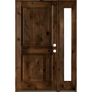 56 in. x 80 in. knotty alder Left-Hand/Inswing Clear Glass Provincial Stain Square Top Wood Prehung Front Door w/RFSL