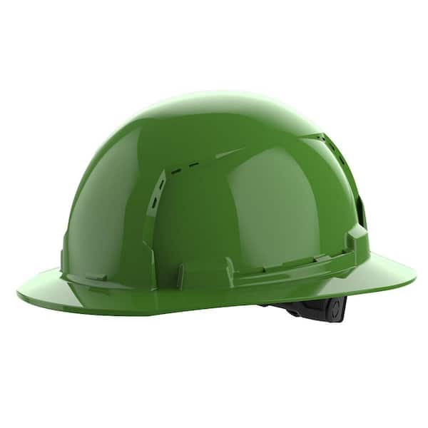BOLT Green Type 1 Class C Full Brim Vented Hard Hat with 6 Point Ratcheting Suspension
