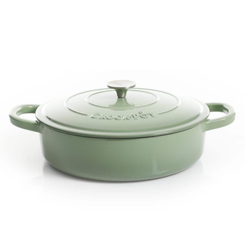 Green 5 Quart Enameled Cast Iron Braiser Pan with Lid