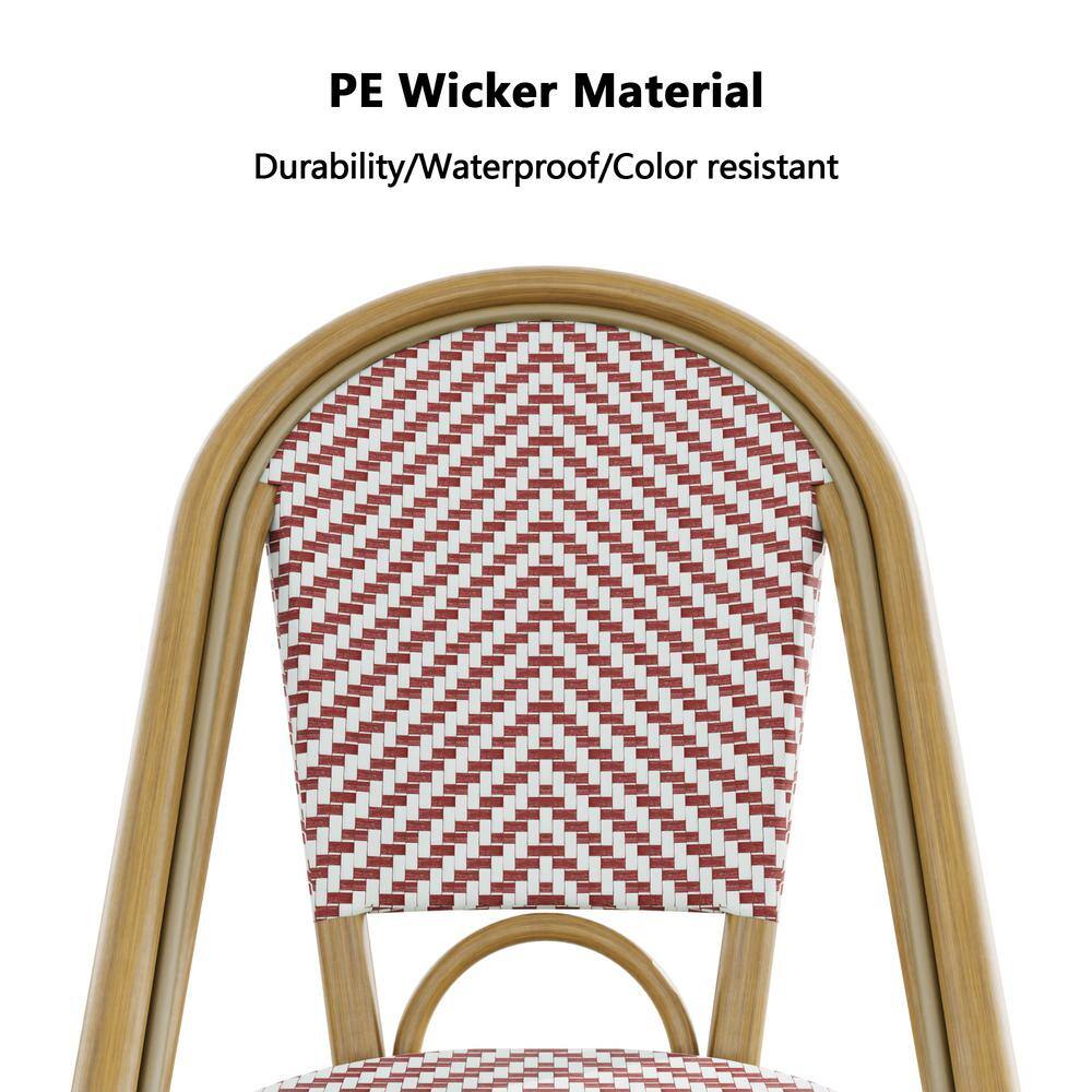 Transitional Salcha 18" Brown, Red & White PE Wicker Side Chair - Set of 2