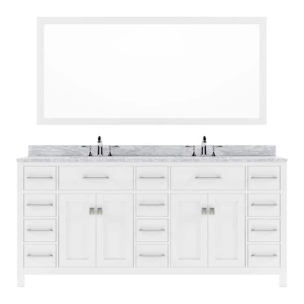 Virtu USA Caroline Parkway 72 in. W x 22 in. D x 34 in. H Double Sink Bath Vanity in White with Marble Top and Mirror