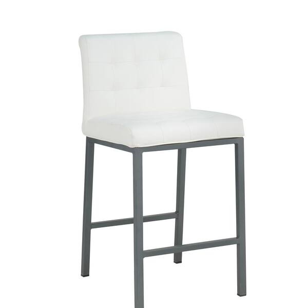 Unbranded Modern White PU Leather Low Back Button Upholstered Armless Bar Chairs with Metal Legs (Set of 2)