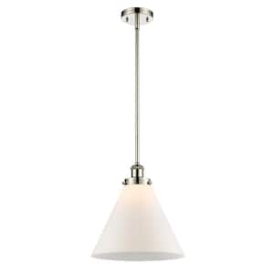 Cone 1-Light Polished Nickel Shaded Pendant Light with Matte White Glass Shade