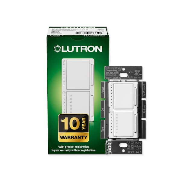 Maestro LED+ Dual Dimmer and Timer Switch, 75-Watt LED Bulbs/2.5 Amp Fans, Single-Pole, White (MACL-L3T251-WH)