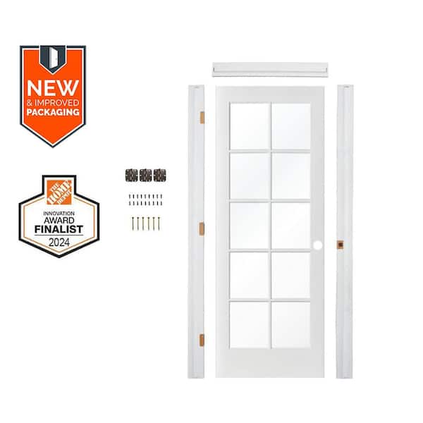 Assembly Required 32 in. x 80 in. 10-Lite Left-Hand Clear Glass MDF Primed Single Interior Door Kit w/Separate Jamb
