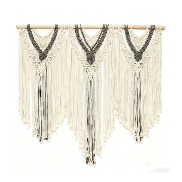 Beige-Grey 42 in x 32 in Cotton Handmade Woven Wall Hanging