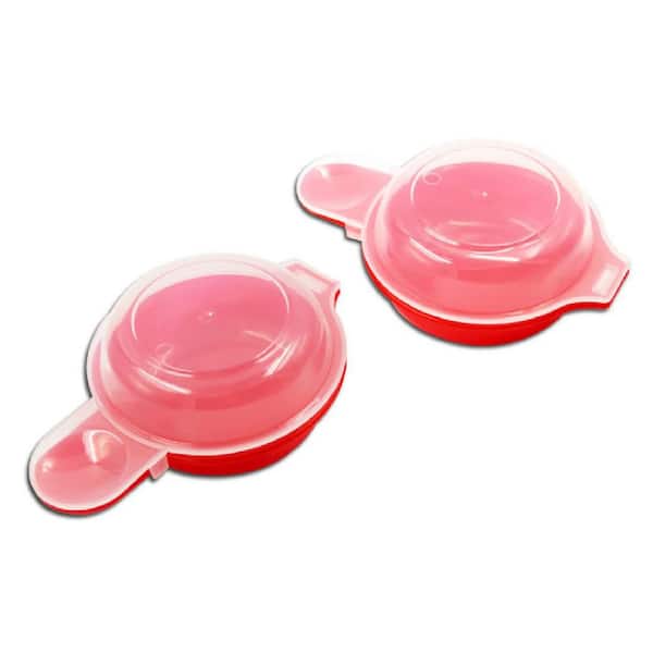 2-Piece Polypropylene Microwave Egg Cooker Red and Clear Non-Stick Easy Clean Poacher Healthier Cooking Kitchen Tool