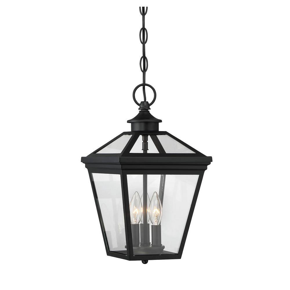 Ellijay Black and Clear Glass 3-Light Outdoor Hanging Lantern