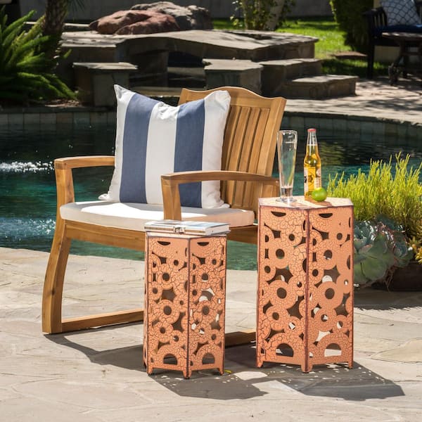 22 in. H Orange Metal Outdoor Patio Side Table for Outdoors, Garden, Lawn, Backyard (2-Pack)