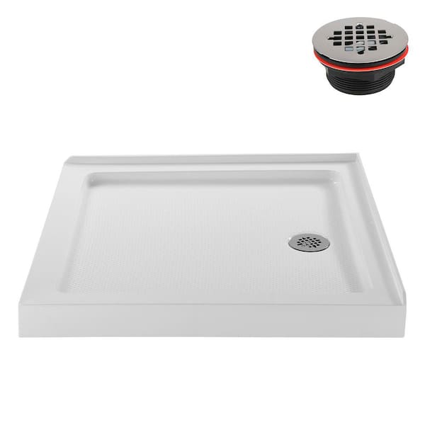 NT-548-322-RH 32 in. L x 32 in. W Corner Acrylic Shower Pan Base, Glossy White with Right Drain, ABS Drain Included