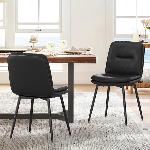 LUE BONA 18 in. Metal Frame Black Faux Leather Upholstered Dining Chairs Set of 2