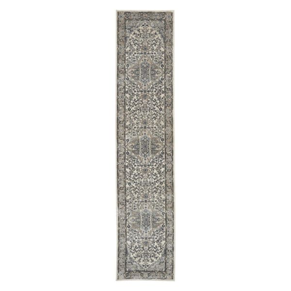 2 ft. x 12 ft. Gray Medallion Washable Area Rug Runner Rug