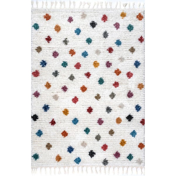 nuLOOM Lochlan Polka Dotted Tasseled Kids Beige 8 ft. x 10 ft. Area Rug