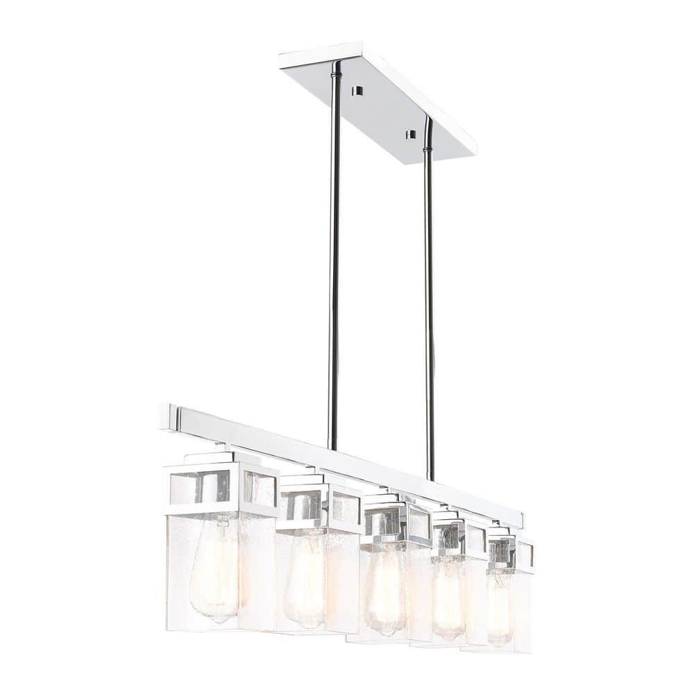 Polished Chrome 5-Light Linear Chandelier with Clear Seeded Glass