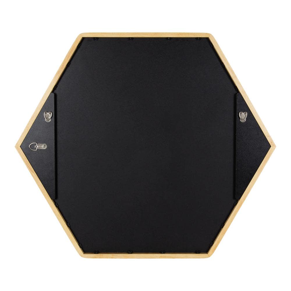 Natural Wood Hexagon Wall Mirror with Rounded Corners