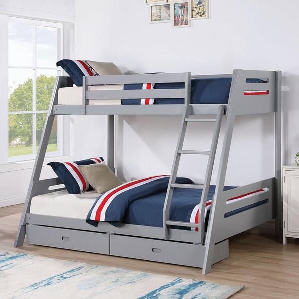 Gray Full over Twin Bunk Bed with Drawers