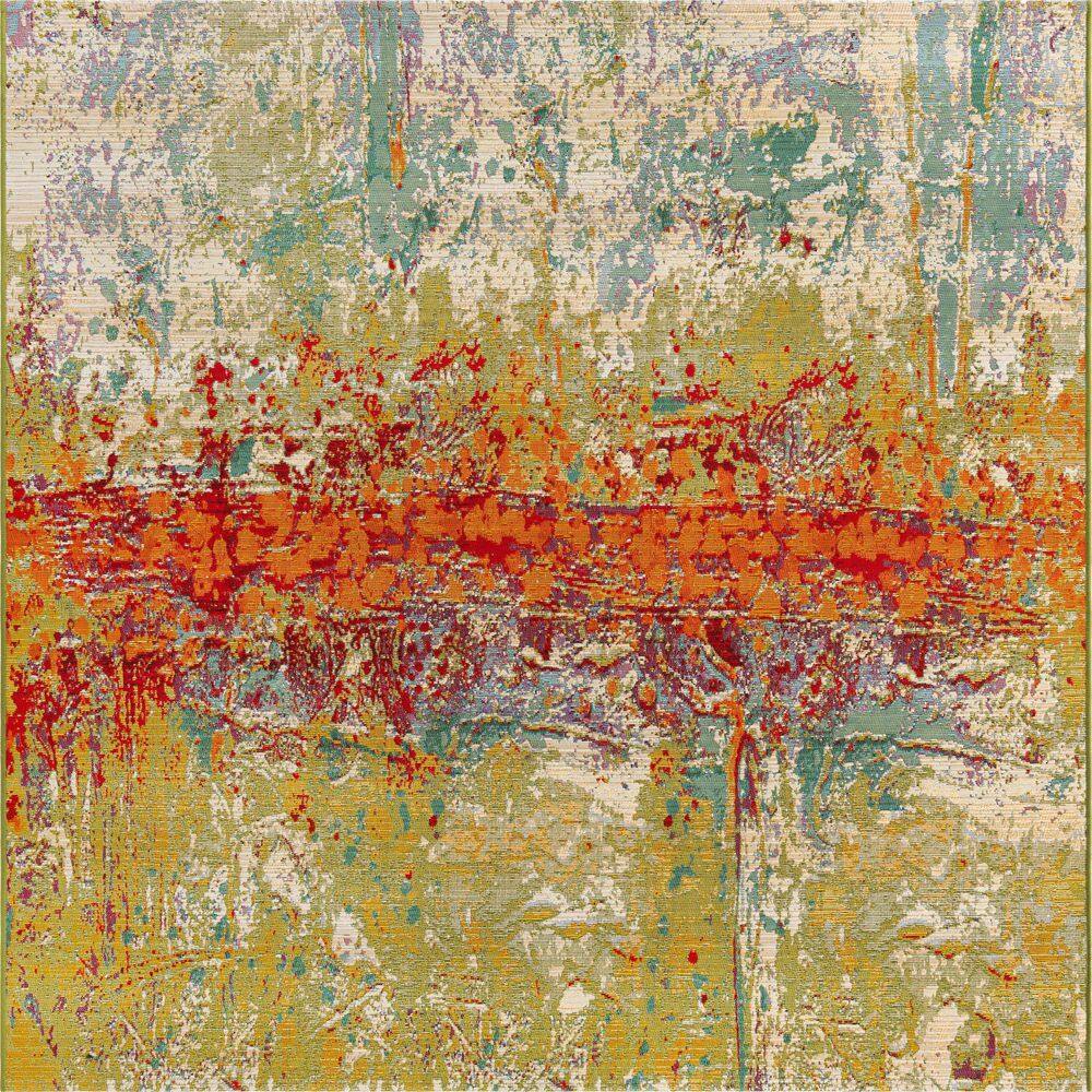 Vibrant Abstract Outdoor Square Rug - 6' Multicolor Easy-Care