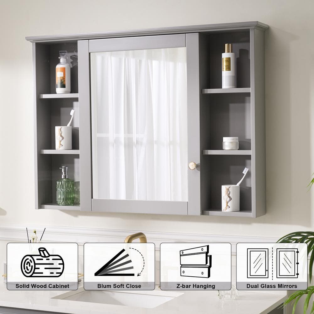 42 in. W x 30 in. H Rectangular Titanium Gray Wood Surface Mount Medicine Cabinet with Mirror, Left Soft Close Door price history on PriceWatchPro