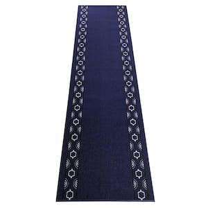 Trellis Border Custom Size Navy 108" x 26" Indoor Stair Tread Cover Matching Runner Slip Resistant Backing (1-Piece)