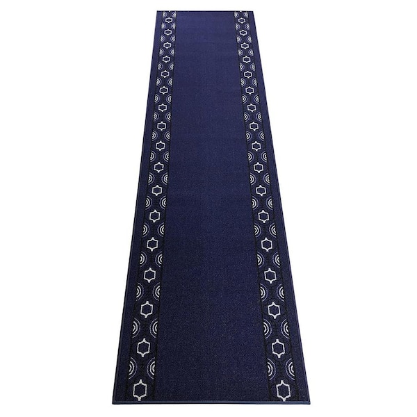 RugStylesOnline Trellis Border Design Navy 26 in. Width x 30 ft. Length Slip-Resistant Runner Rug